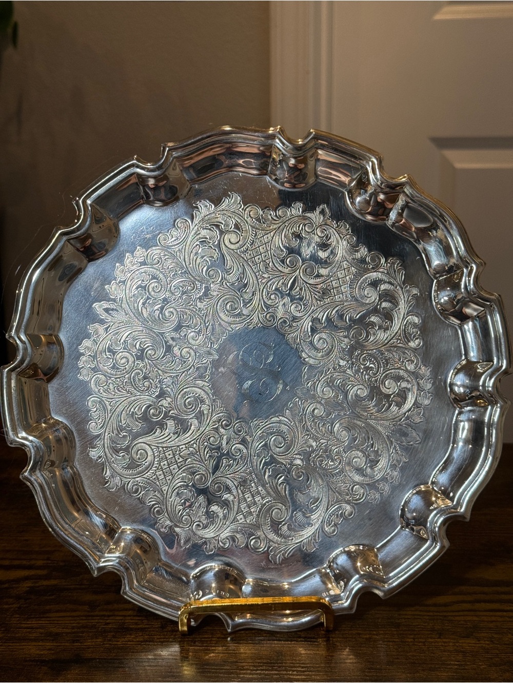 Towle Silverplate 10” Round Serving Tray monogram S